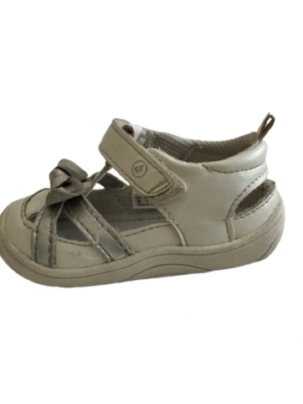 Stride Rite Baby Girl 4M White & Silver Bow Walker Sandals with Adjustable Strap